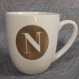 Modern Expressions Monogram Mug Coffee Tea Hot Cocoa Cup Letter  “N”  White Gold